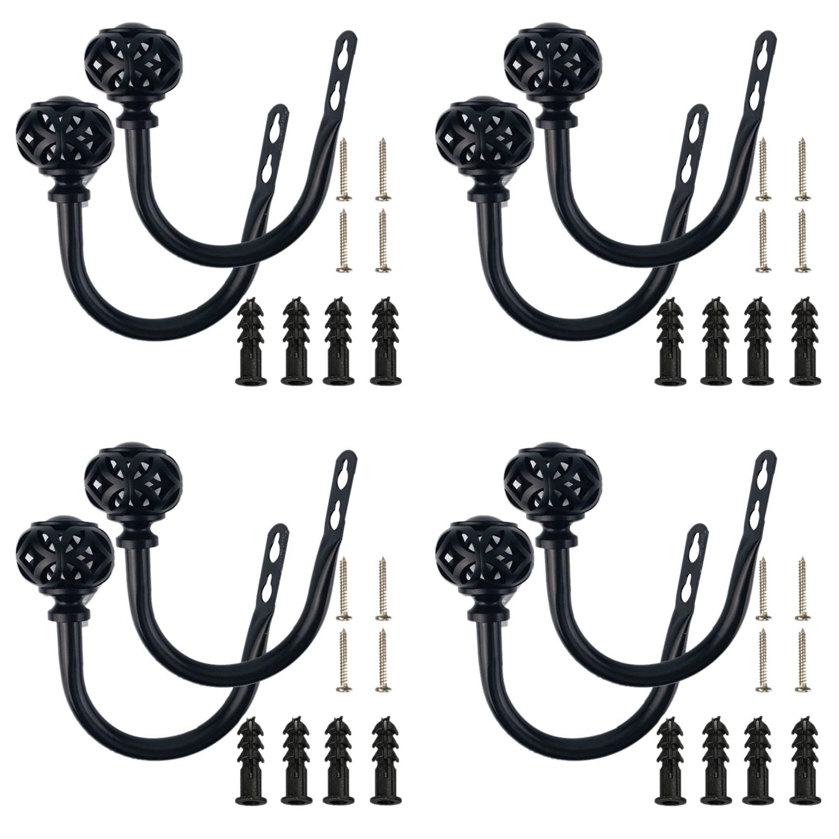 Hndhbfgrt 4 Pair of Metal Curtain Hooks - Retro Wall Mounted Curtain Hold Back Tiebacks Wall Hook Tassel Drapery Holder (Black)