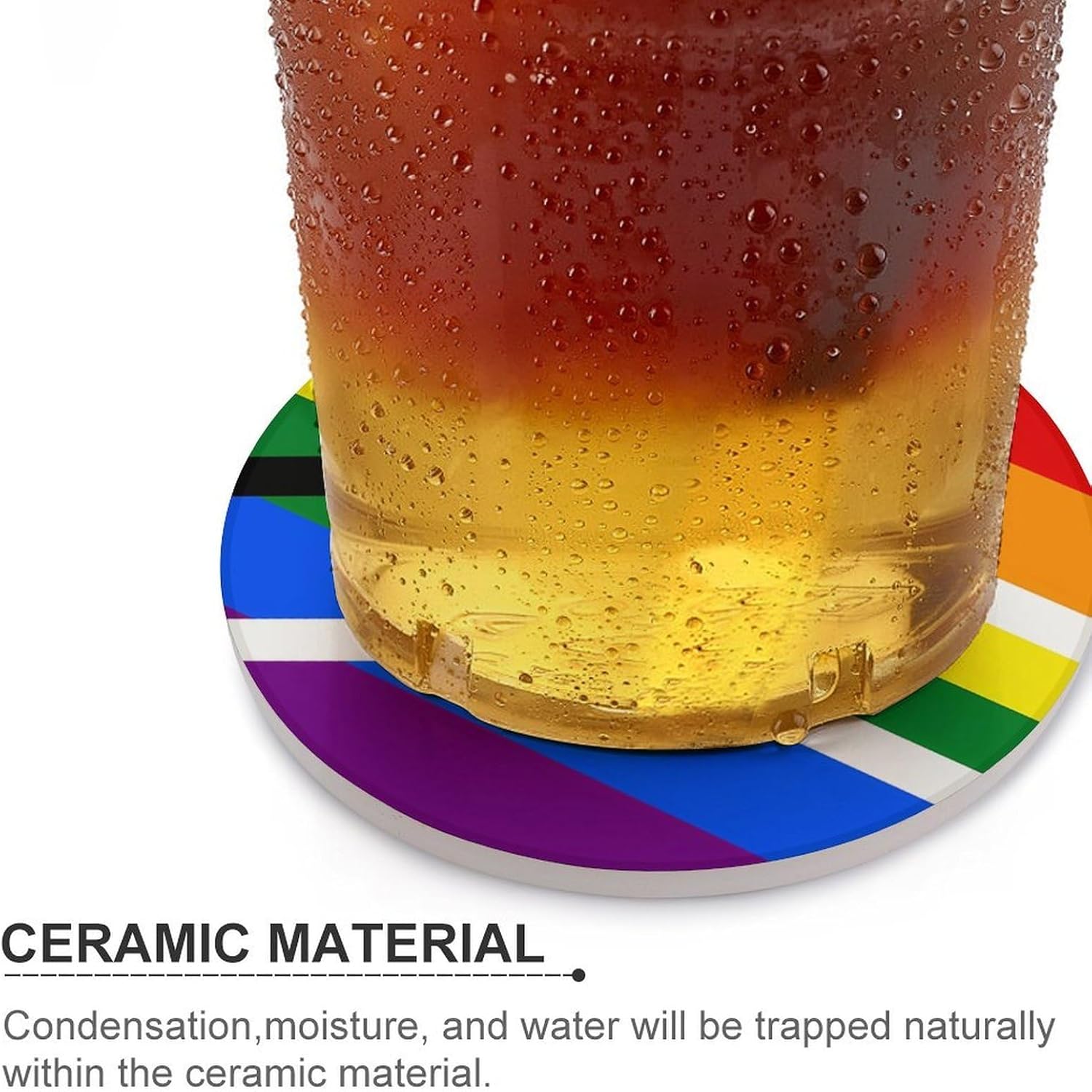 Gay Flag of South Africa Round Ceramic Coasters Print Drinks Absorbent with Cork Base for Home Decor Gifts 4 Inch