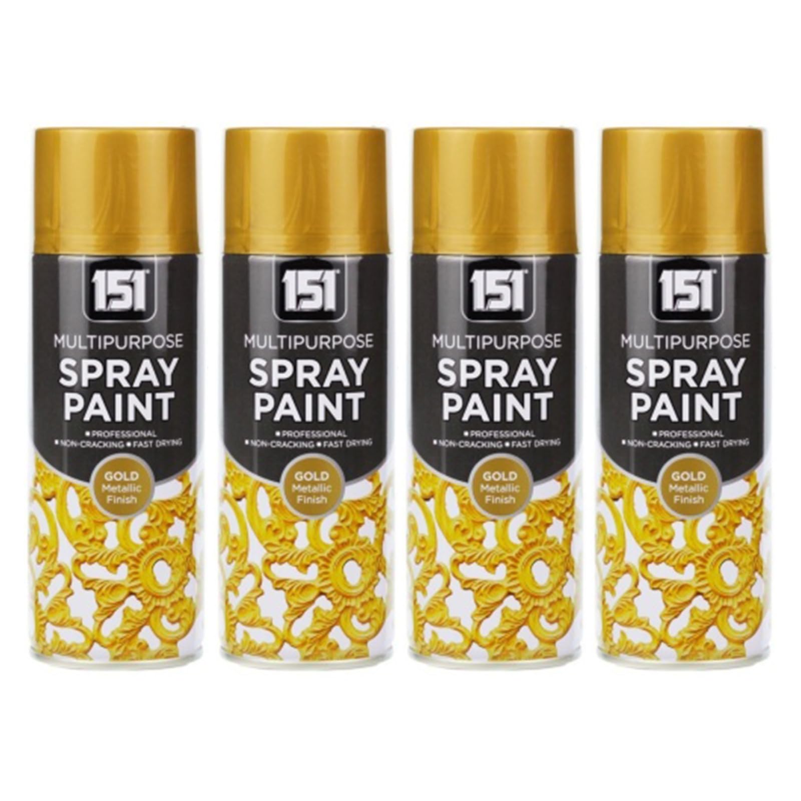 PEBBLE HUG Gold Metallic Spray, Quick Drying Formula, Ideal For Crafting, DIY Projects, Home Decor, Suitable For Use On Wood, Metal, Plastic, Glass, Durable, 400ml, (4 Pcs)