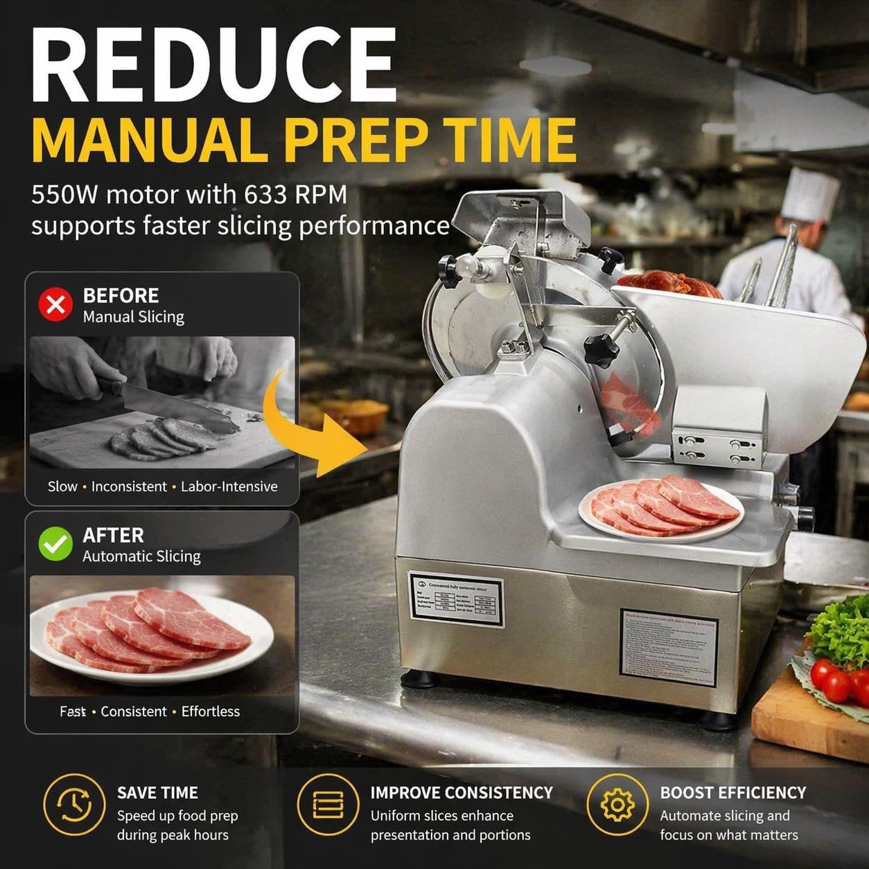 Electric Deli Meat Slicer with Dual Motors, 550W 10 Inch Commercial Food Slicer, 20.47"L × 17.71"W × 25.98"H, Adjustable Thickness Slicer 0-15mm, for Frozen Meat, Ham, Cheese, Bread