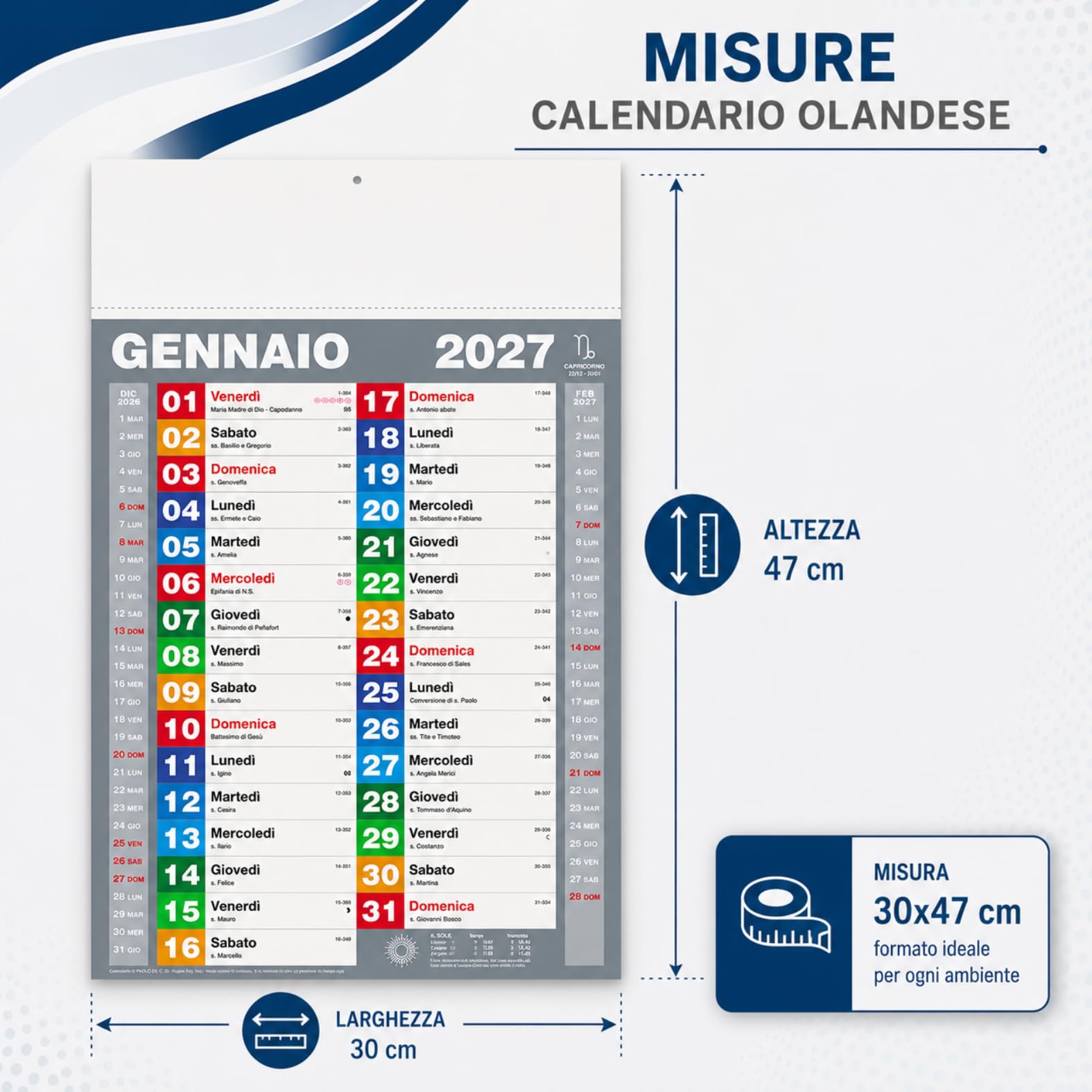 Calendari Personalizzati 2027 in Stock da 100 Pezzi Olandesi Grandi da Muro Notes sul Retro per Gadget Pubblicitari di Fine Anno e come Omaggio per i Clienti o Regali Aziendali