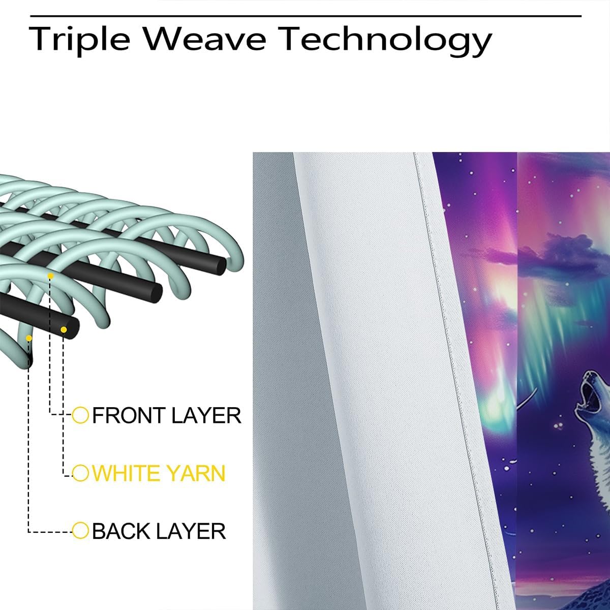 Wolf Blackout Curtains for Girls Boy Home Decor, Starry Sky Aurora Colorful Wolf Howls Moon Night Grommet Thermal Insulated Drapes Darkening Window Curtain for Bedroom Living Room, 42 x 63 Inch