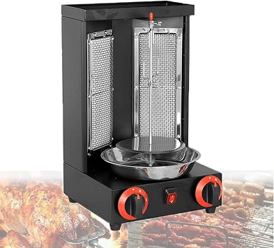 Chicken Shawarma Cooker Machine, Vertical Rotisserie Grill with 2 Burners, 360  Rotation Commercial Shower Machine Stainless Steel, 50-300 , for Home Restaurant Kitchen Party Silver