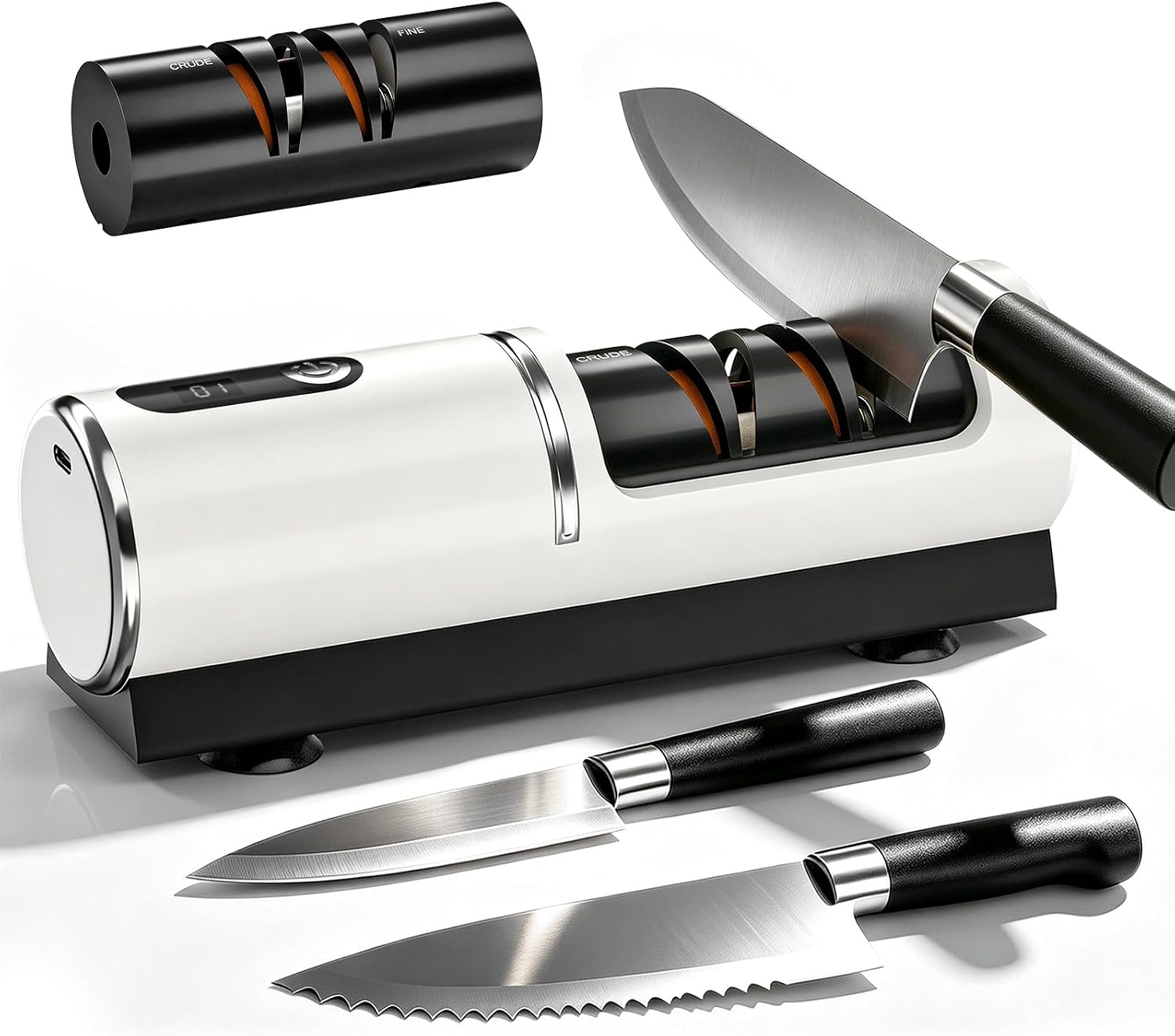 Rechargeable Electric Knife Sharpener with Replaceable Grinding Wheels