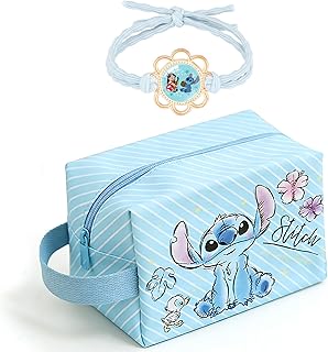 Bolsa de cosméticos azul de viaje con pulsera...