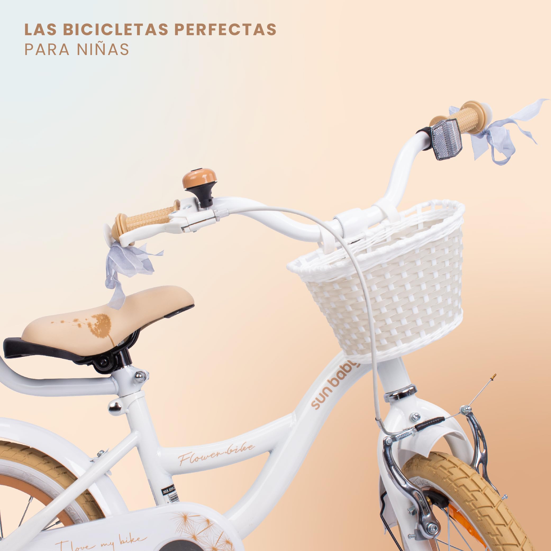 sun baby Flower Bike Bicicleta Infantil para niña 12/14/16 Pulgadas, con ruedines, Barra de Empuje, Cesta, Timbre, Freno contrapedal y V-Brake