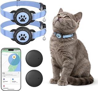 Cat GPS Tracking Collar (iOS & Android), Mini Bluetooth GPS Dog Tracker, Pet Activity Monitor No Monthly Fee, Works with Apple Find My and Google Find Hub, Pet and Item Finder Tag, 2 Pack (Blue)