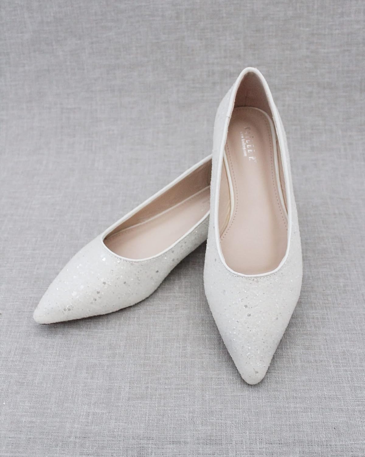 KAILEE P Pointy Toe Glitter Flats, Bridal Shoes, Women Flats, Bridesmaids Shoes