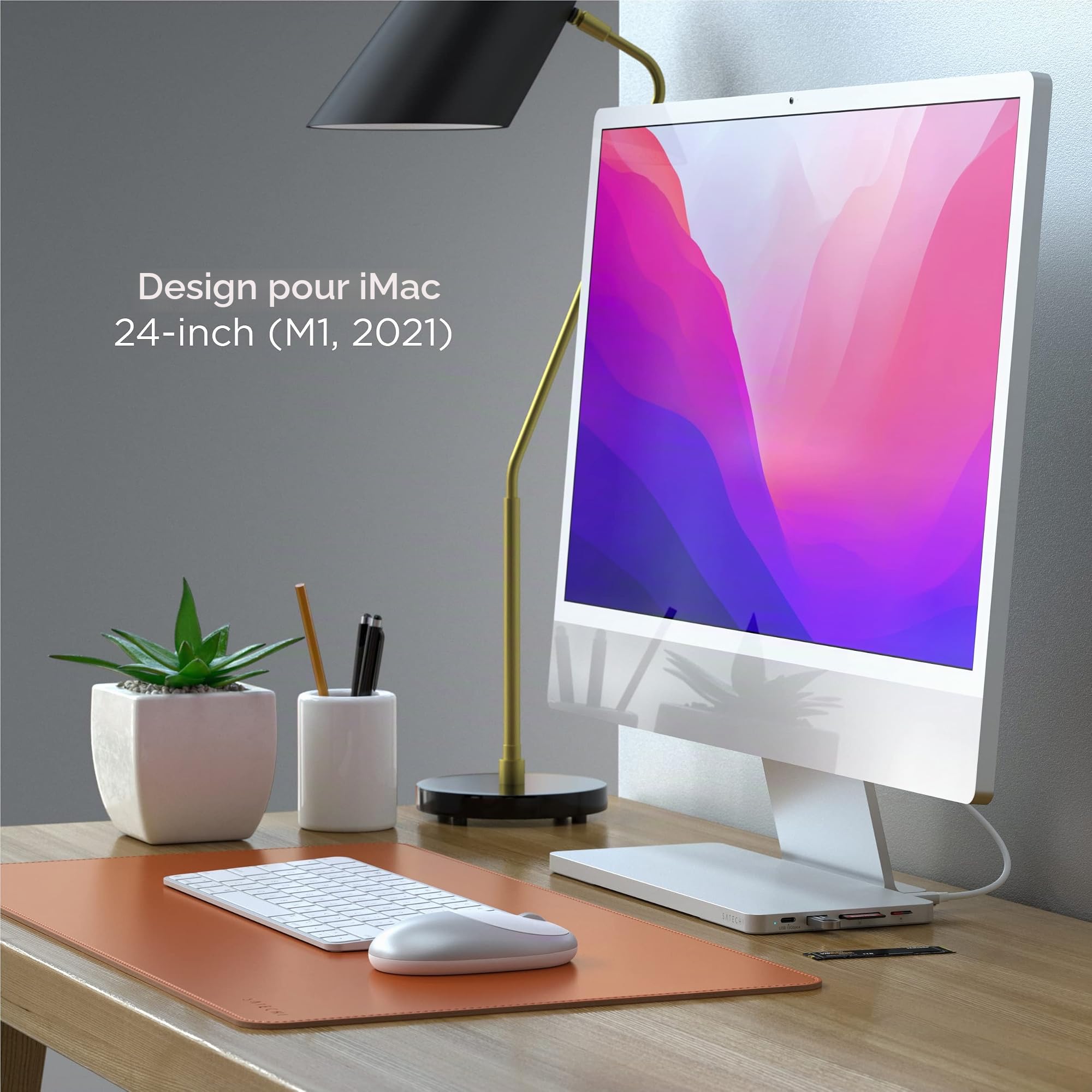 SATECHI Hub USB-C Slim Dock pour iMac 24" avec Boîtier SSD M.2, Argent