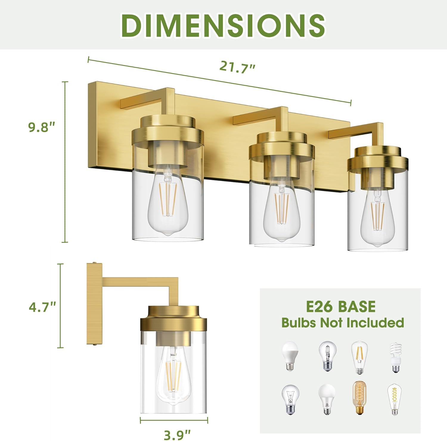 espird bathroom lighting fixtures, 3-light bathroom vanity lights over mirror, brass vanity light with glass shade, modern vanity lighting fixtures for bedroom, hallway brass 3-light