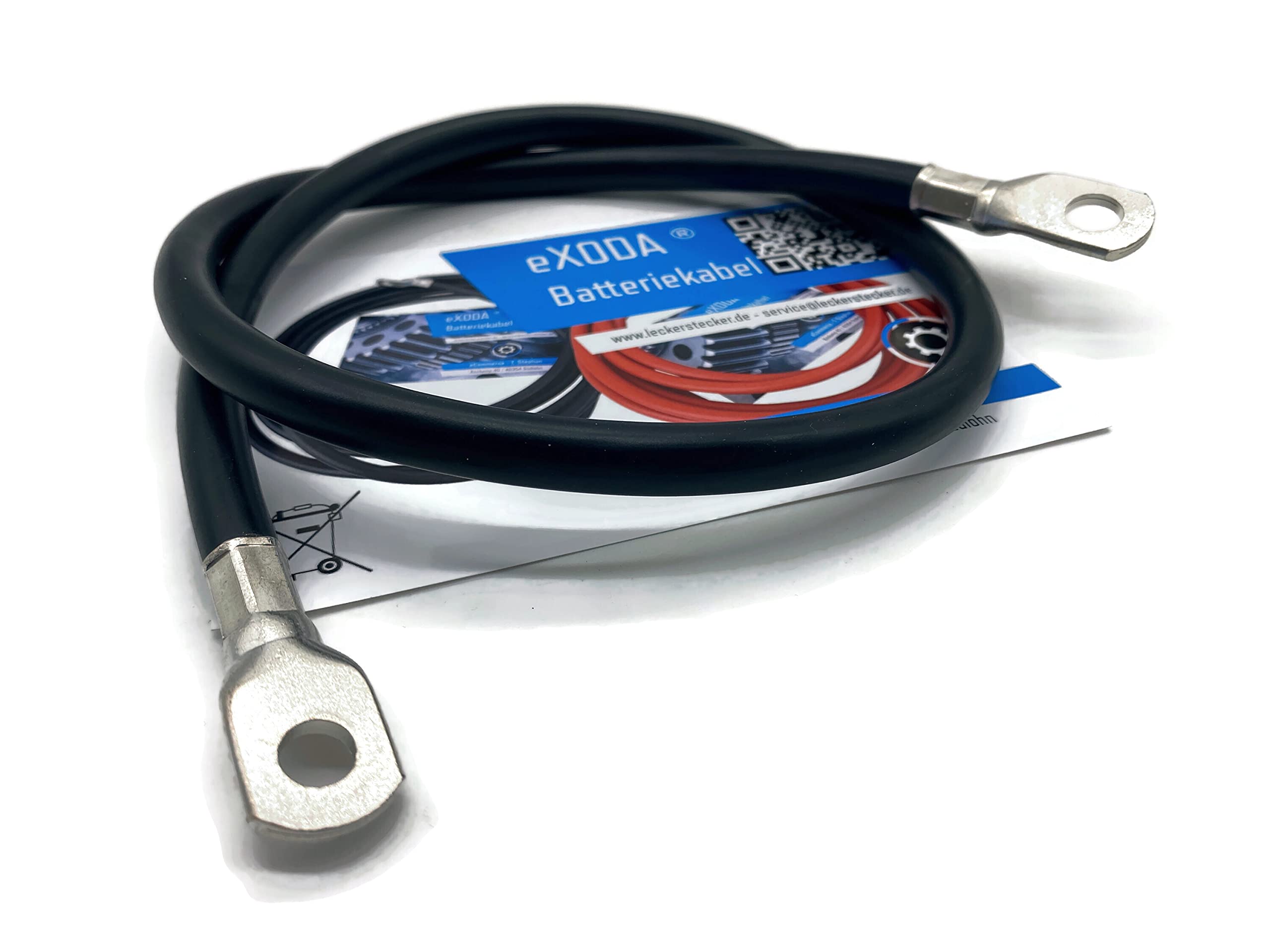 eXODA Juego de Cables de batería 35 mm² 75cm terminales M10 y M8 Negro para Auto Moto Barco Flexible 99 por ciento Cobre 12V Ideal para baterías solares y de Auto