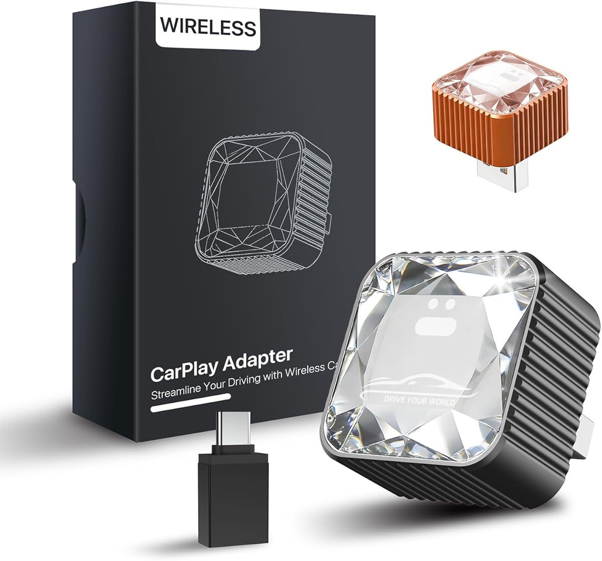 2026 Wireless CarPlay Adapter for iPhone, Premium Glass Finish Design, 5s Auto-Connect, Mini Wireless CarPlay Dongle Compatible with Apple CarPlay, Plug & Play for Factory Wired Cars, Low Latency