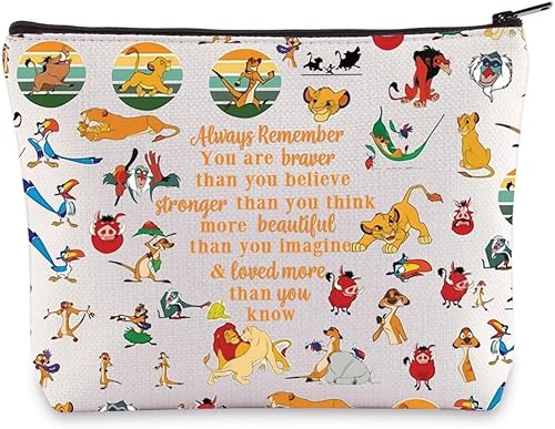 LEVLO Bolsa de maquillaje cosmética de león de dibujos animados para fanáticos del león, regalo You Are Braver Stronger Smarter Than You Think