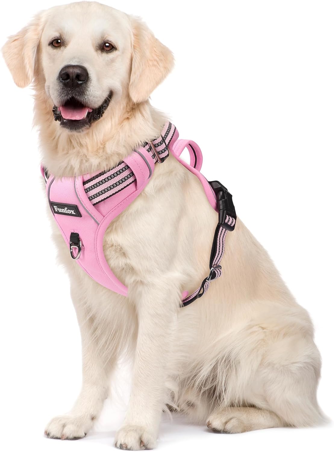 Funfox Dog Harness No Pull Pet Harness, Adjustable Dog Vest for Easy Walking, Breathable Oxford Material, Reflective Strips with Metal Front Clip for Control Large Breed Dogs Pink