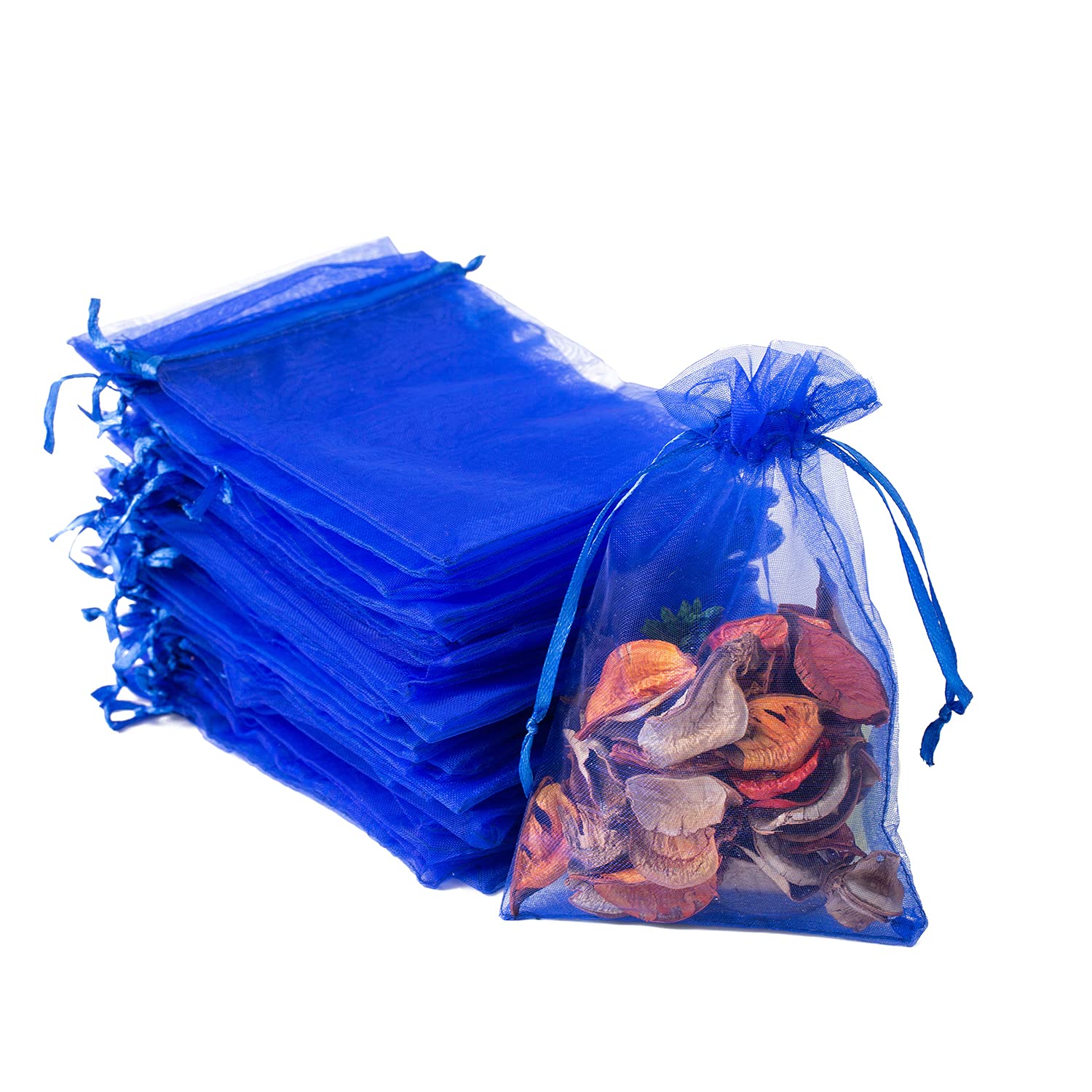 YHJZ100PCS Organza Bags, 4x6 inches (10x15cm) Sheer Drawstring Gift Bags, Organza Jewelry Pouches, Jewelry Gift Bags, Packaging Bags for Party, Bathroom Soaps, Makeup Organza Favor Bags (Blue)
