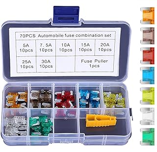 低背ヒューズ 車ブレードヒューズ 小型ヒューズ ミ70個入り（5A 7.5A 10A 15A 20A 25A 30A） 車ブレードヒューズ 車/トラック/オートバイ用 電装必需品 ヒューズ脱着工具付き