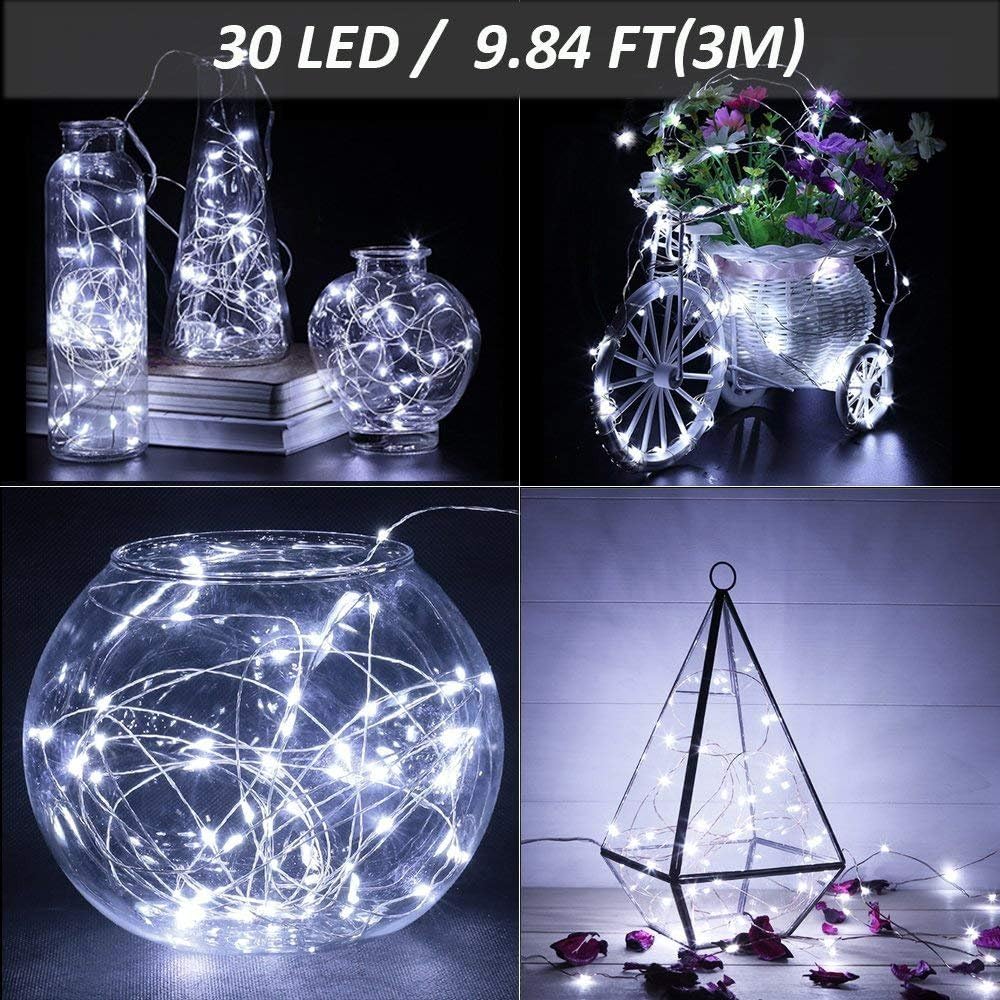 16 Pack 10ft 30 Micro Starry LED String Lights Waterproof Cool White Fairy Lights Battery Operated Mini Firefly Starry Copper Wire Ferry String for DIY Wedding Party Christmas Halloween Decorations