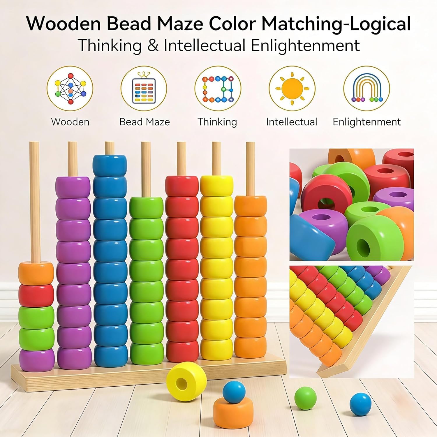 Starnearby Gioco Ordinamento Colori Legno, Gioco di Puzzle con Anelli Impilabili, Giocattoli da Impilare e Ordinare per 2 Giocatori, Giochi di Sfida per Famiglie Veloce e Divertente (1PCS)