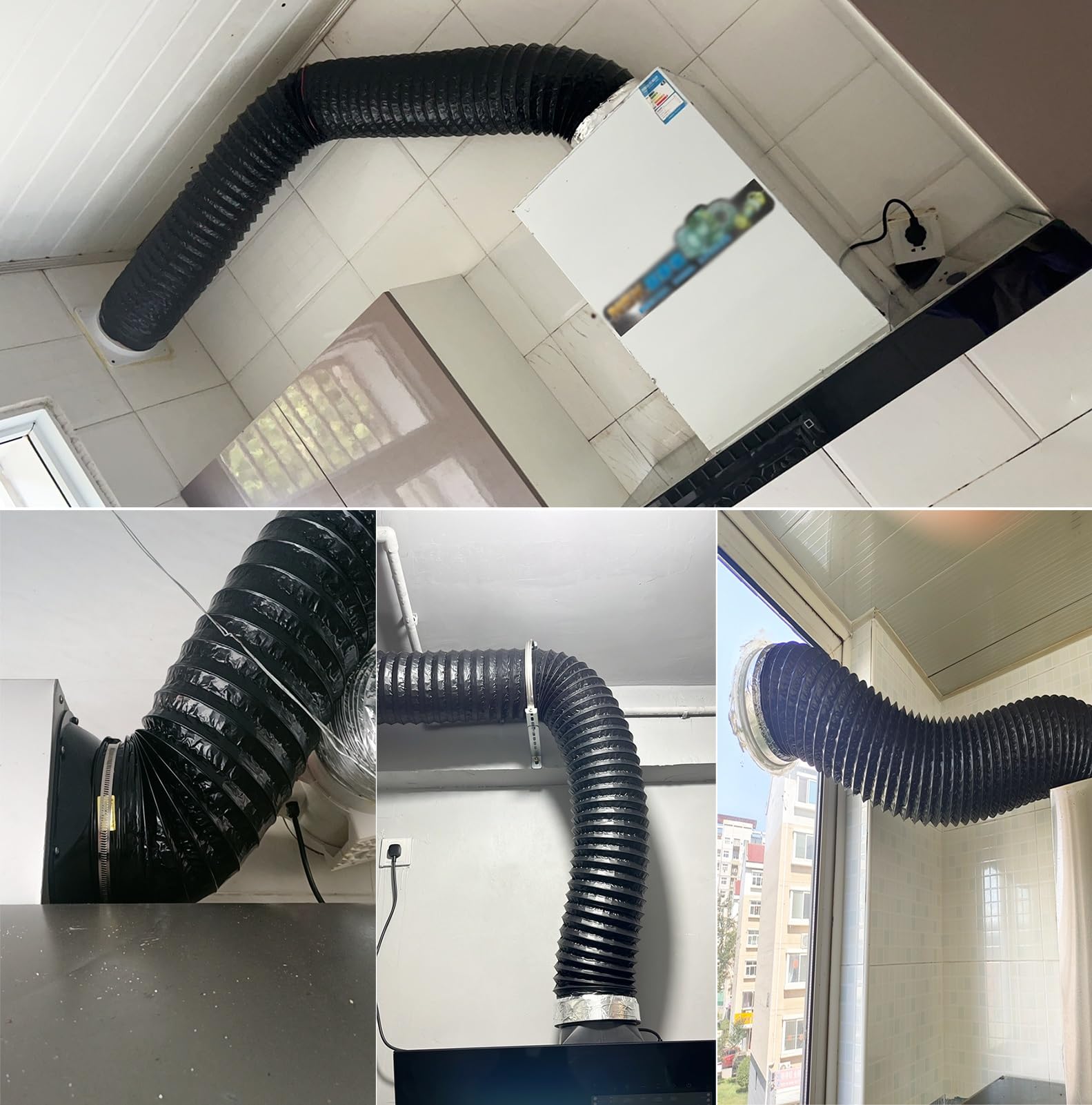Tubo Flexible Tubo Secadora Manguera de Ventilación de Secadora con Conducto Flexible para Espacios Reducidos, 150-500 Mm Kit de Tubo de Escape Flexible para Campana Extractora de Cocina, Manguera de