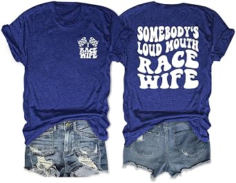 Race Wife T-Shirt for Women Trendy Letter Printed Graphic Racing Tee Front and Back Design Summer Tops