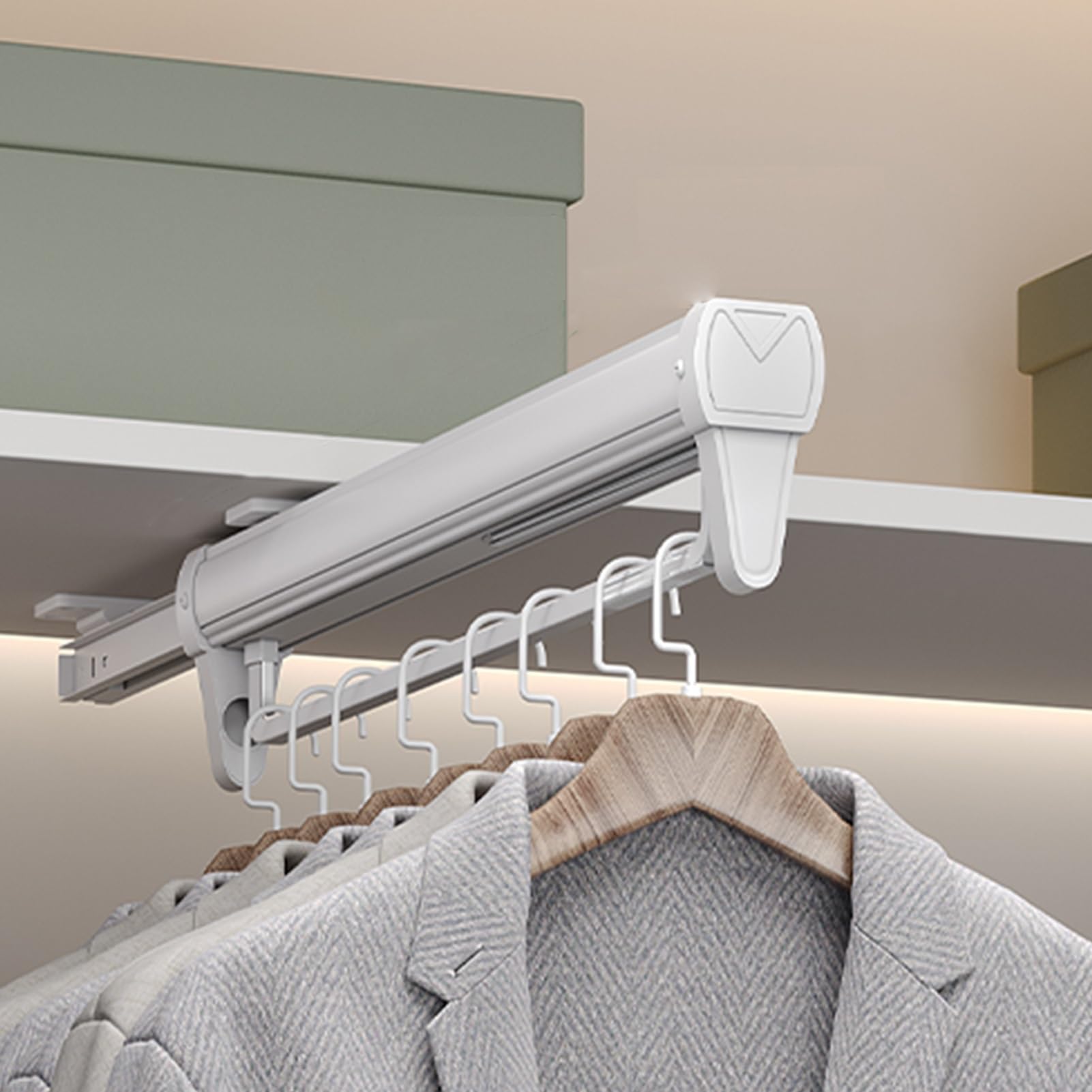 Tringle à vêtements coulissante pour dressing, rail amortissant blanc de 30 kg