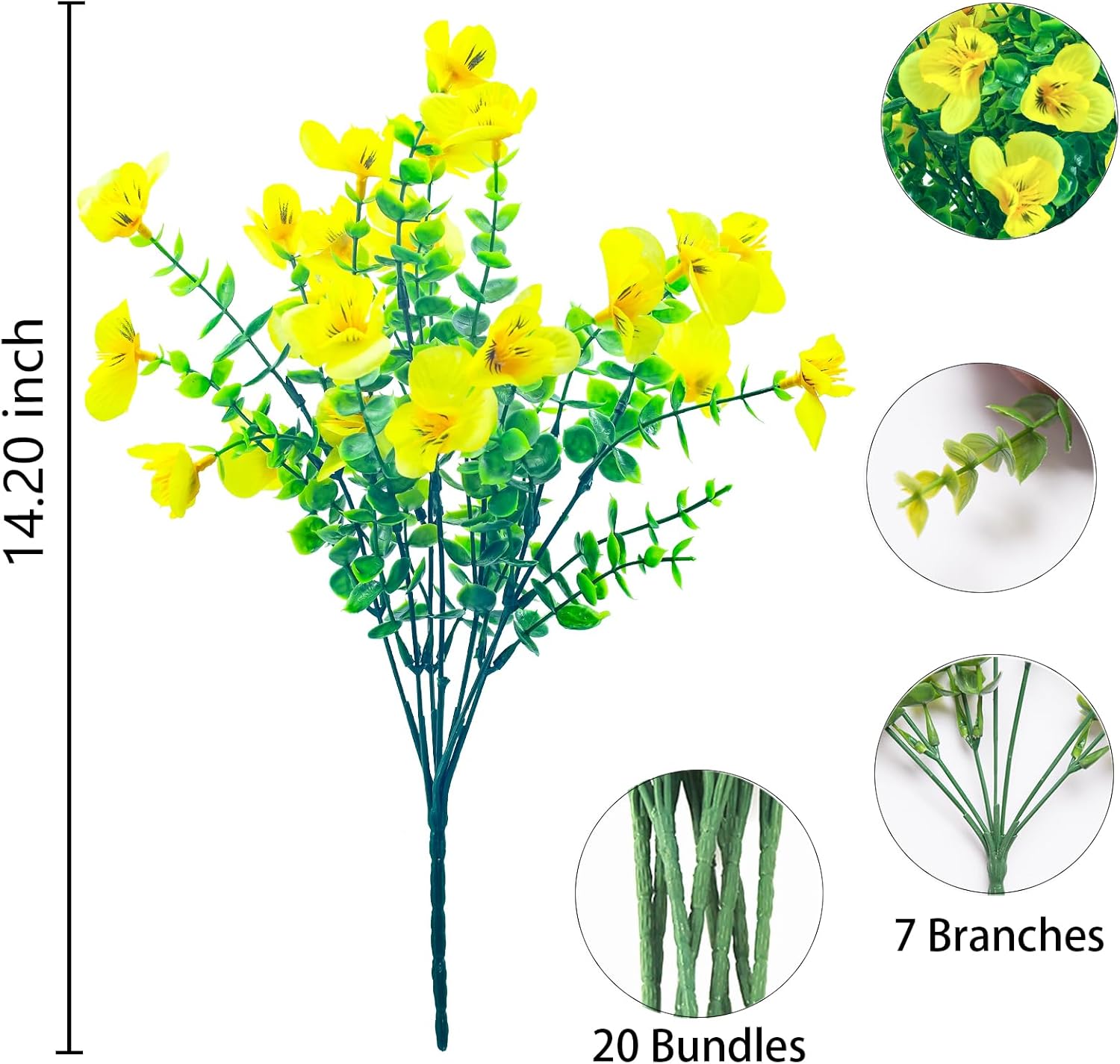 Artificial Flowers for Outdoor,Plastic Flowers for Outdoors,20 Bundles UV Resistant Fake Faux Flower for Outside Garden Yard Patio Décor(Yellow)