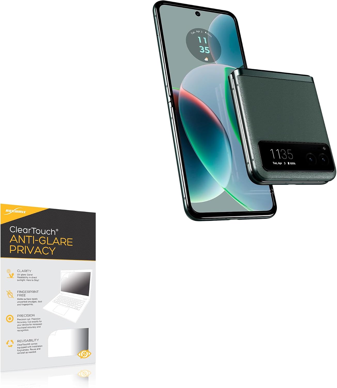 BoxWave Screen Protector Compatible with Motorola razr (2023) - ClearTouch Anti-Glare Privacy (2-Pack), Privacy Screen Protector Flexible Film Anti-Glare