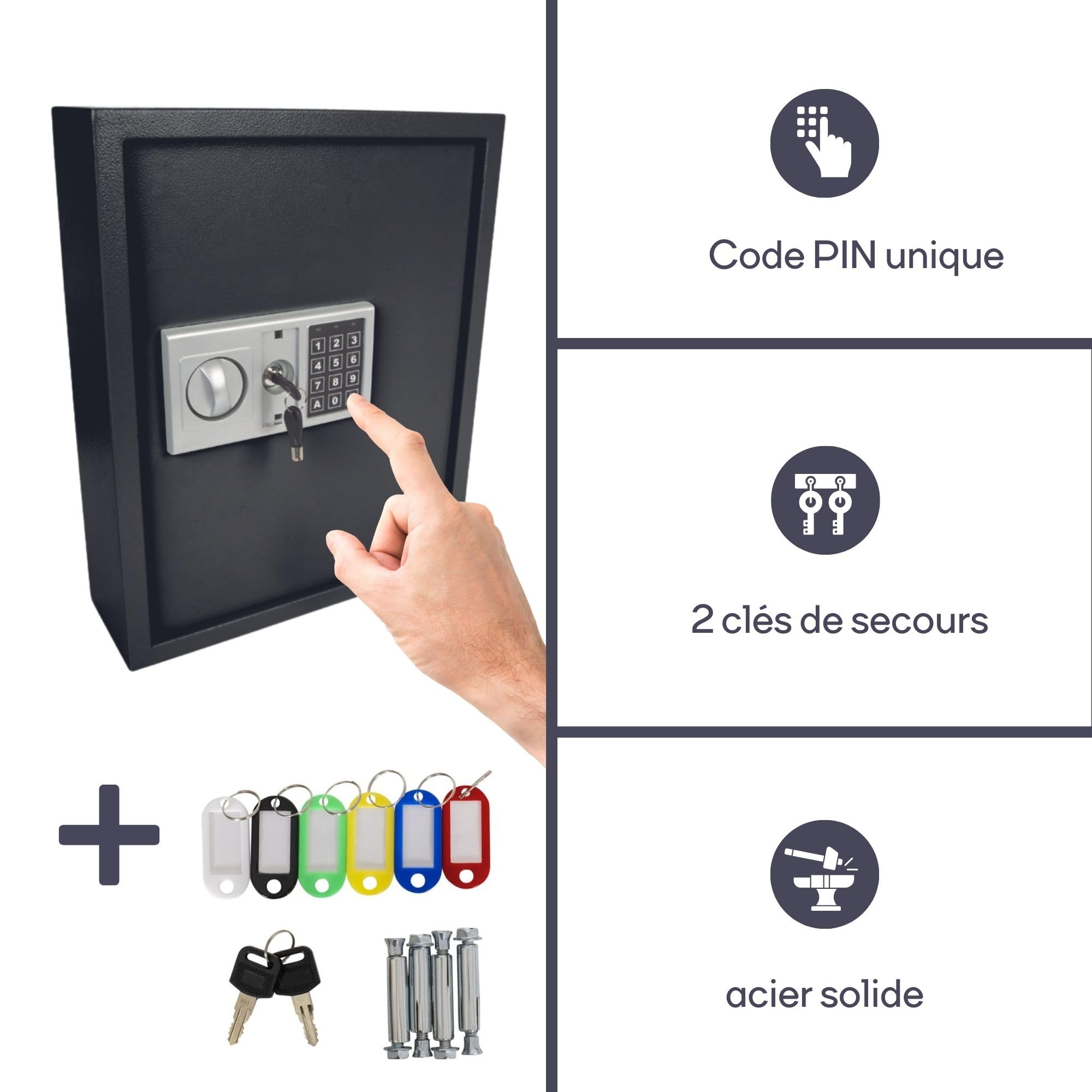 Perel Armoire à clés à Combinaison, 71 Crochets, avec 71 Porte-clés et 2 clés de Secours, Noir