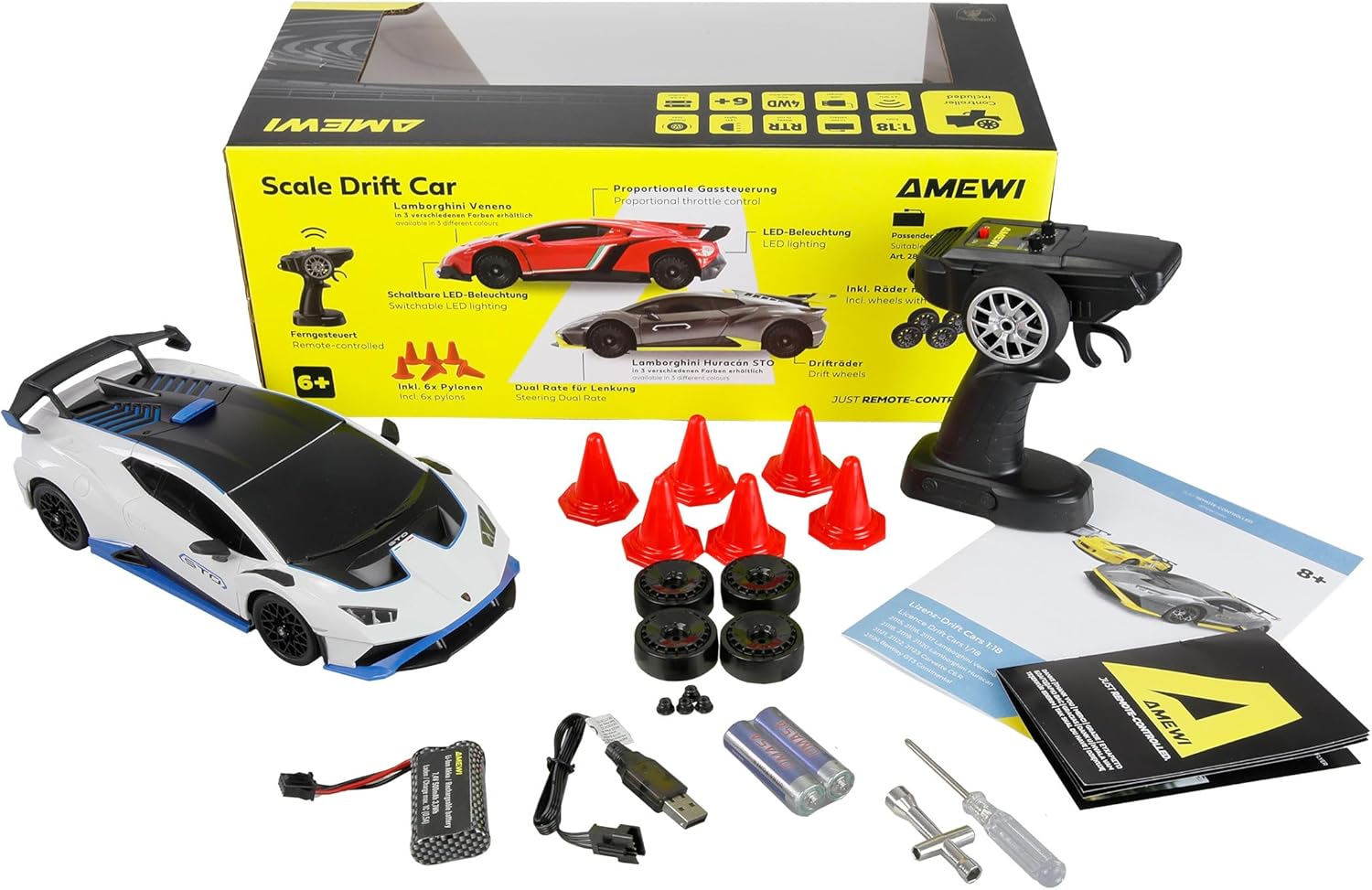 Amewi Lamborghini Huracan STO Drift Car 1:18 RTR White Remote Control RC