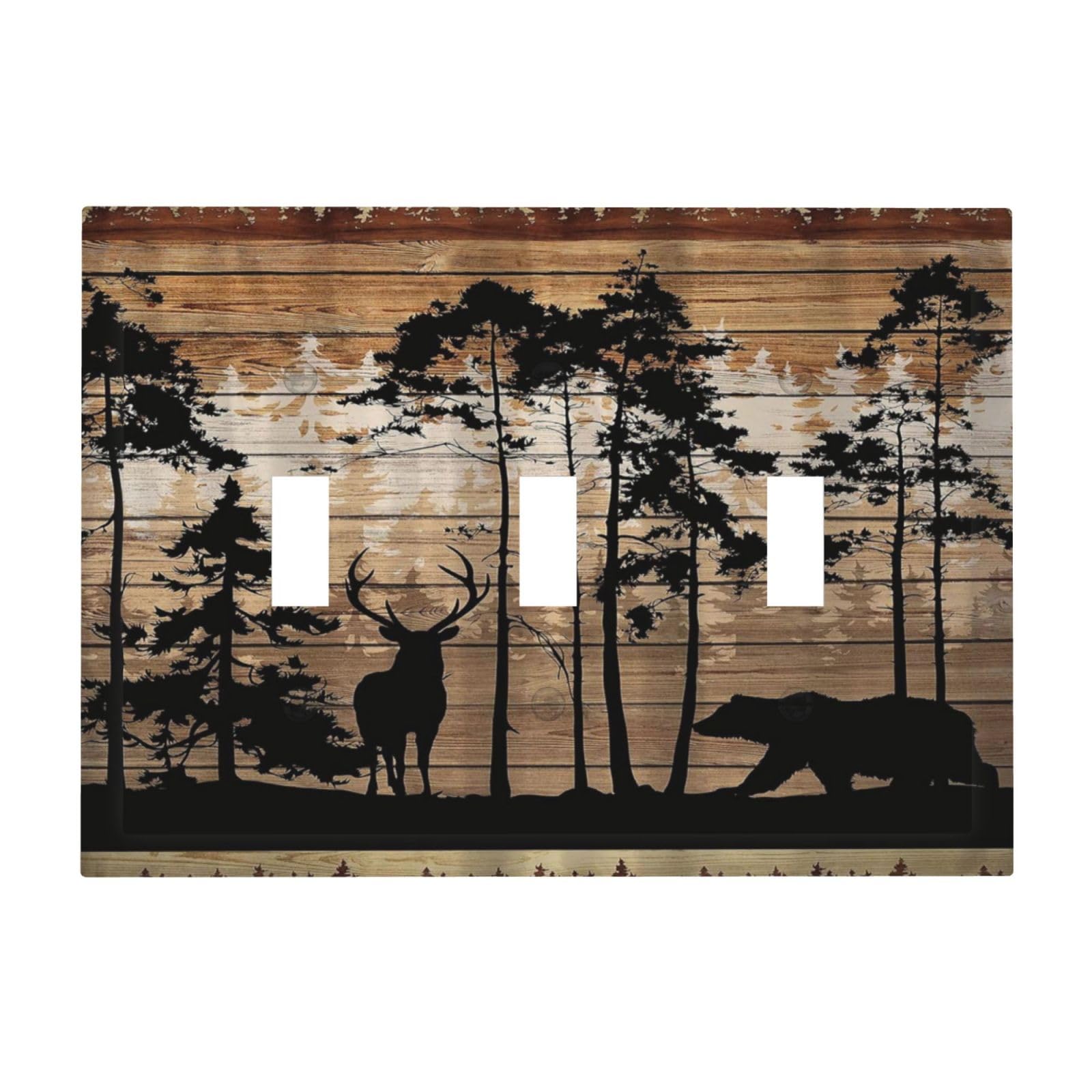 Hunting Forest Bear Deer 3 Gang Light Switch Plate Decorative Triple Toggle Wall Plate Cover Electric Faceplate for Bathroom Home Living Room Bedroom