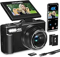 Câmara Digital 4K para Fotografia com Ecrã Rebatél de 180° de 3 Polegadas, 64 MP, WiFi, Zoom Digital 18X, Flash, Preta