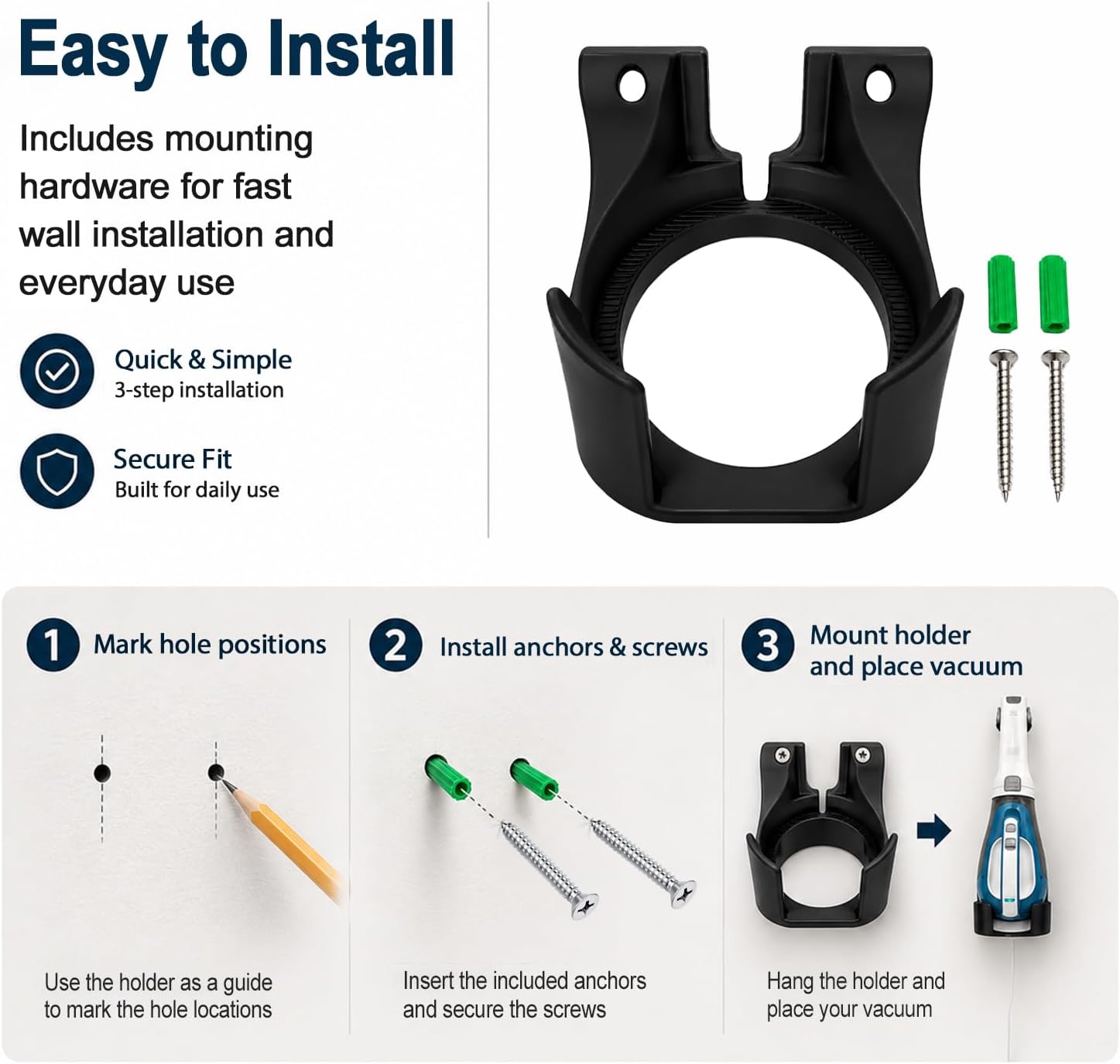 Wall Mount Vacuum Holder, Handheld Cordless Vacuum Holder Compatible with Black + Decker Dustbuster CHV1410L CHV1410L32 BDH2000L HHVI320JR02 HHV1300 HHV1400 Series image 2