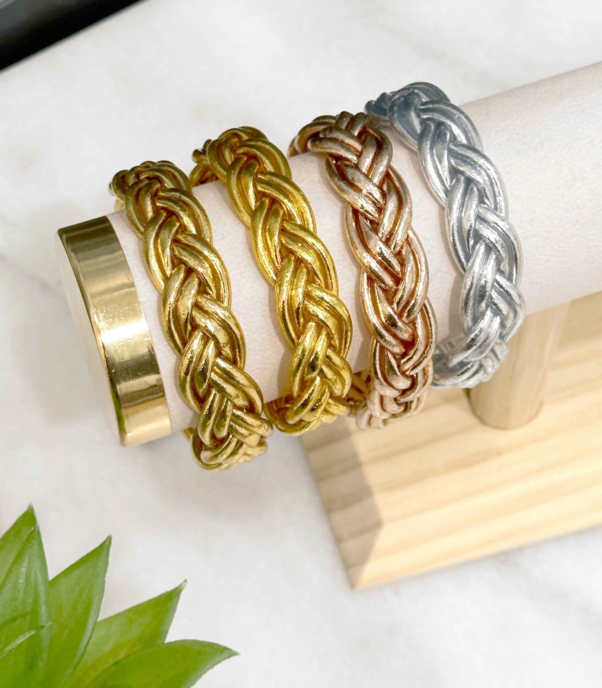 Paloma Bijoux Pulsera budista genuina junco del templo Tailandia con mantra de la suerte - Hoja de oro auténtica, M - 67mm, Plata