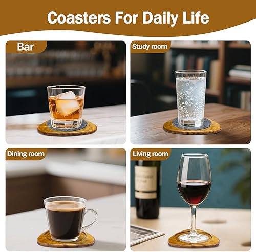 Miniatura 4 de Mid Century Modern Decor Coasters Set of 5 - Absorbent Coaster, Wooden Felt Coaster for Drinks Midcentury Modern Decoration