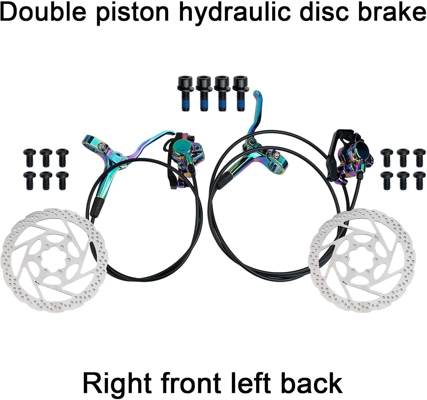Hydraulic Disc Brake Set, Mountain Bike Double Piston Oil Brake Mt200 Brake Hydraulic Oil Brake Disc Brake MTB 2 Piston Front Left 800mm Rear Right 1600mm Aluminum Alloy Levers(Colorful)