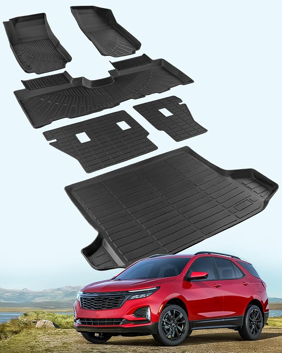 for Chevy Equinox for GMC Terrain Floor Mats & Cargo Liner 2018-2024 | All Weather Floor Mats for Chevy Equinox Trunk Mats Rear Backrest Mats Accessories 2024 2023 2022 2021 2020 2019 2018 (6PCS)