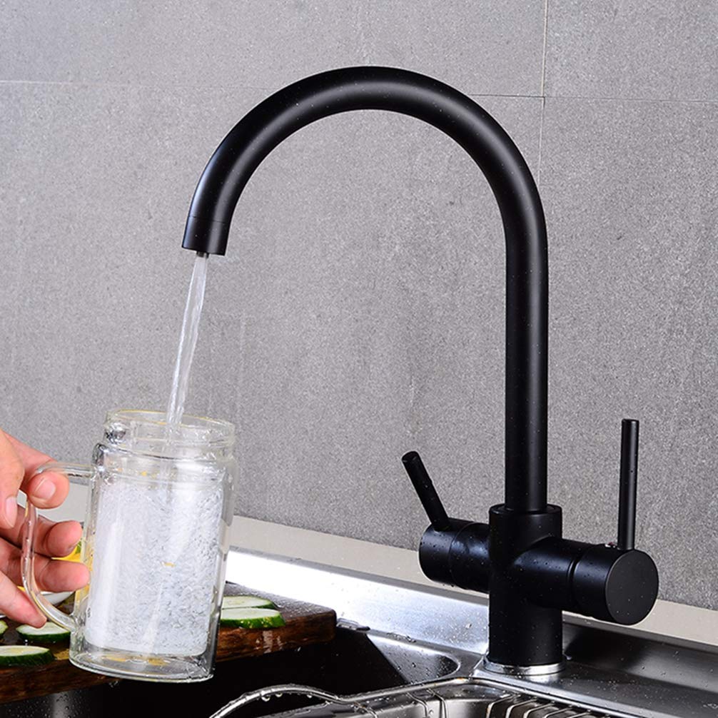 ZYCHSJXA Black Bending Drinking Water Purification Tap Kitchen Sink Mixer 360 Degree Rotation with Filtered Faucet,Black