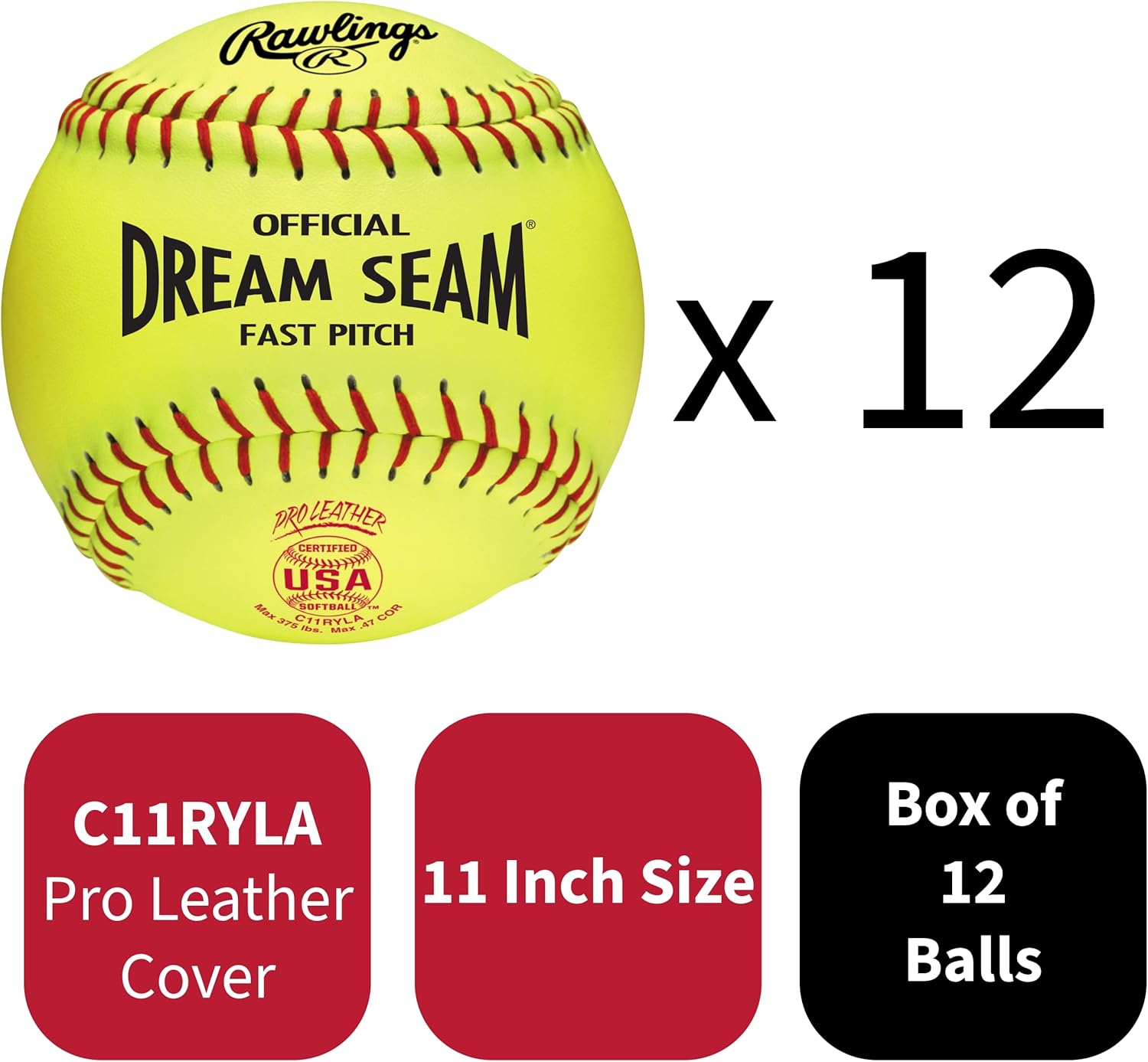 Rawlings | Official Dream Seam Fastpitch Softballs | USA/ASA | 11" & 12" Options | Synthetic Cover | 12 Count
