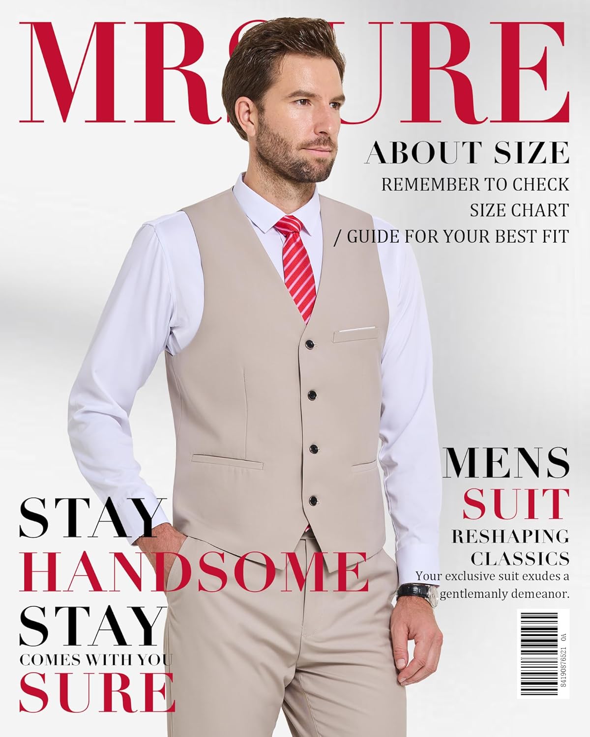 MrSure Men's 2-Piece Suit, Vest Pants Set for Men, Casual Waistcoat with Tie for Prom Wedding Homecoming - Image 7