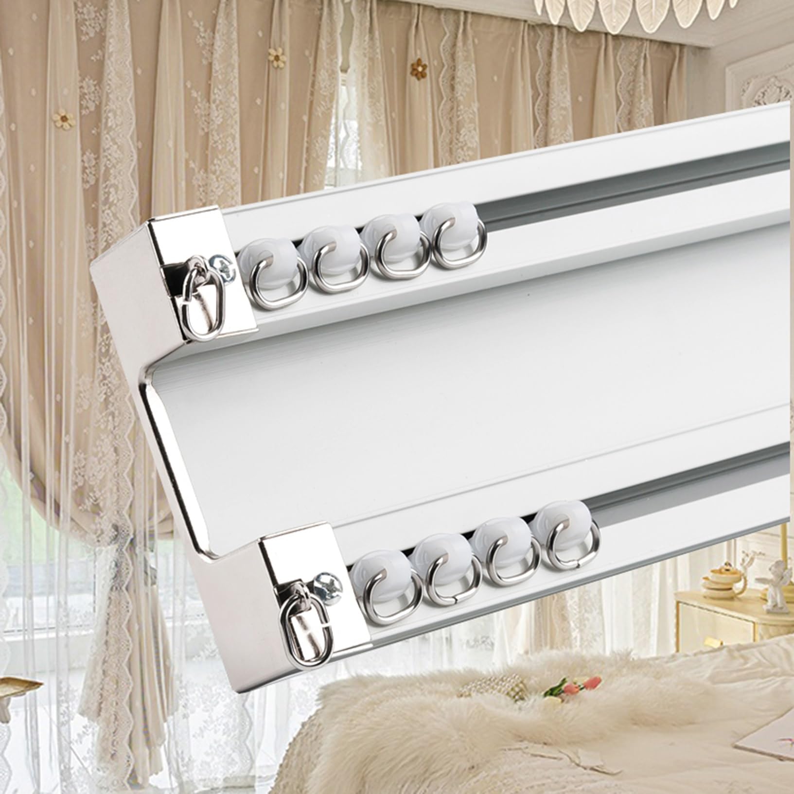 Tringle à rideaux silencieuse double rangée en aluminium pour aménagement haut de gamme
