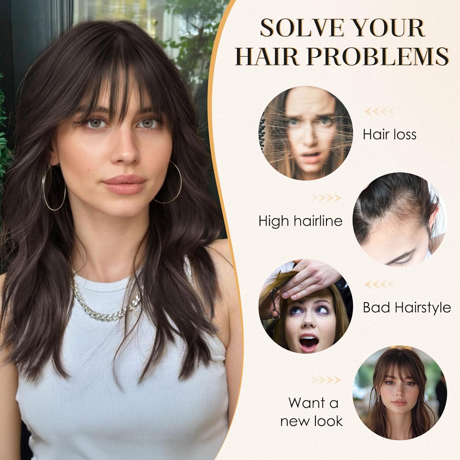 S-noilite Bangs Hair Clip,360° 3D Cover Real Clip in Bangs Human Hair Toppers for Women With Wispy Bang Daily Wear(Natural Black)