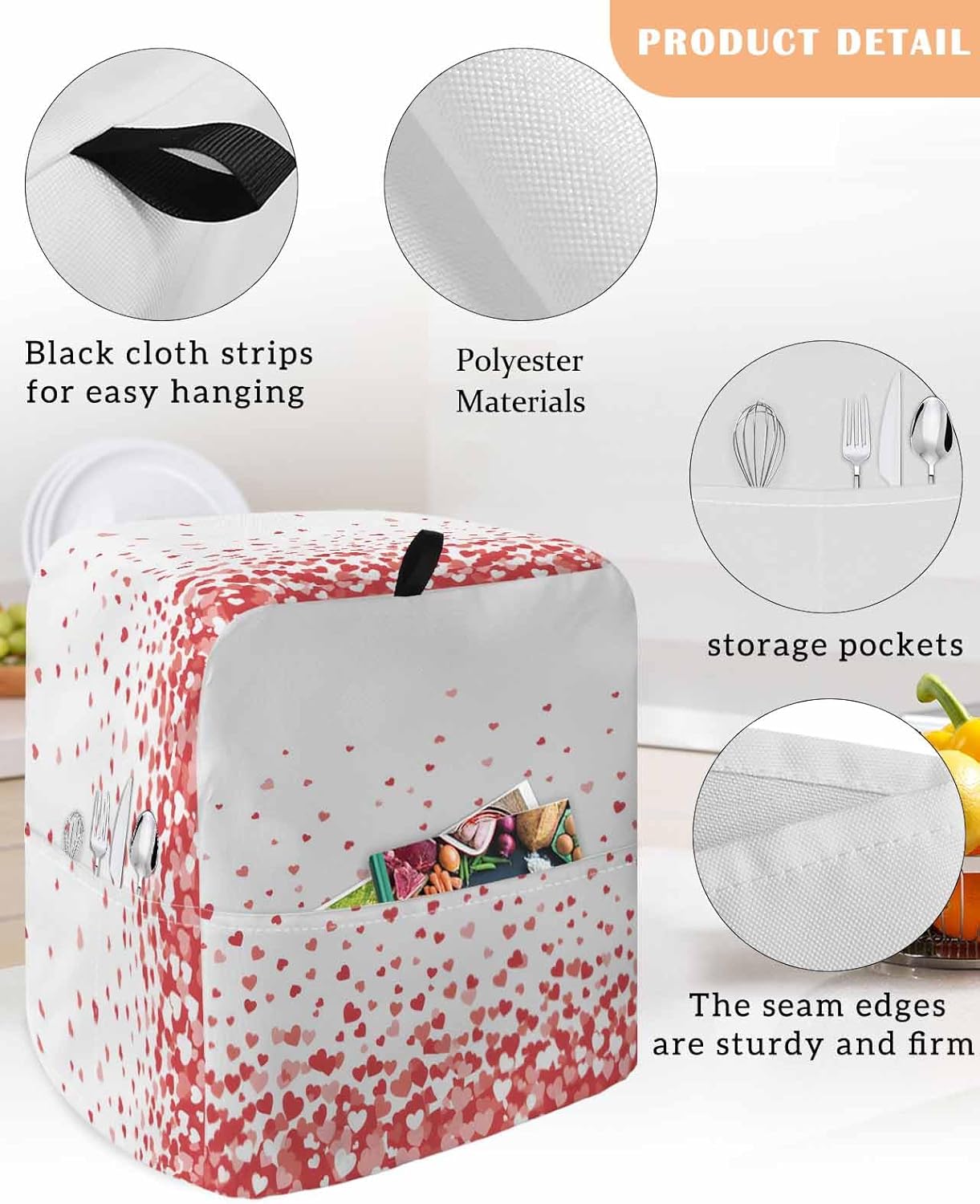 Valentine's Day Heart Stand Mixer Cover with Storage Pocket, Waterproof Kitchen Mixer Covers, Romantic Pink Love Ombre Kitchen Appliance Dust Cover Compatible with 4/4.5 Quart Mixers