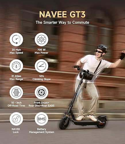 Miniatura 3 de NAVEE Scooter eléctrico para adultos, e Scooter GT3, rápido 20 mph, motor de 700 W 500 W con suspensión, largo alcance 30 millas, neumáticos de 10