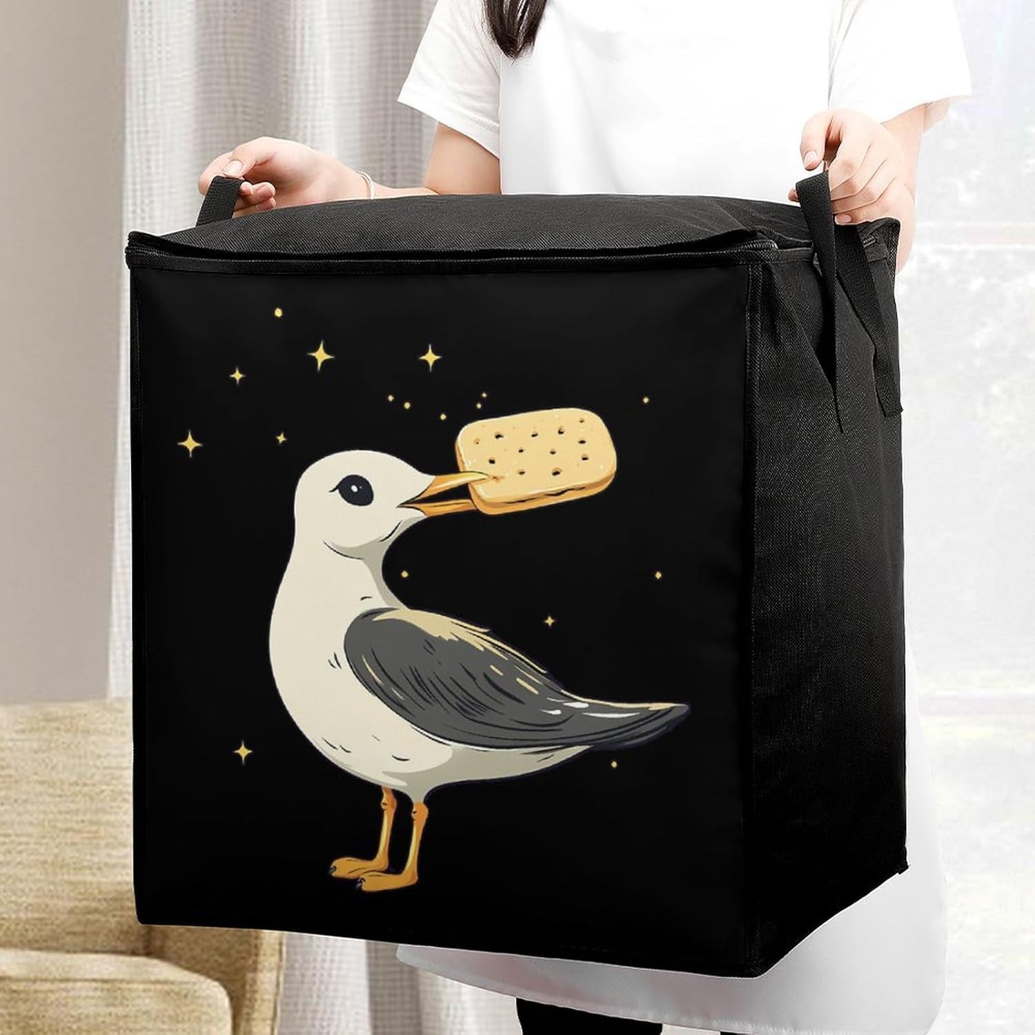 Seagulls With A Cracker Large Comforter Blanket Storage Bags Bins 70L Closet Organizer with Handles
