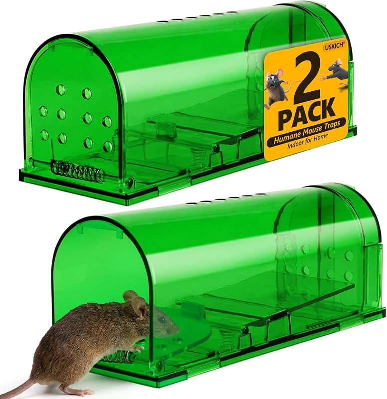 2 Pcs Humane Mouse Traps No Kill,Catch and Release Mouse Traps That Work,Live Mouse Trap Small Capture Cage,Reusable Mice Trap Catch for House & Outdoors