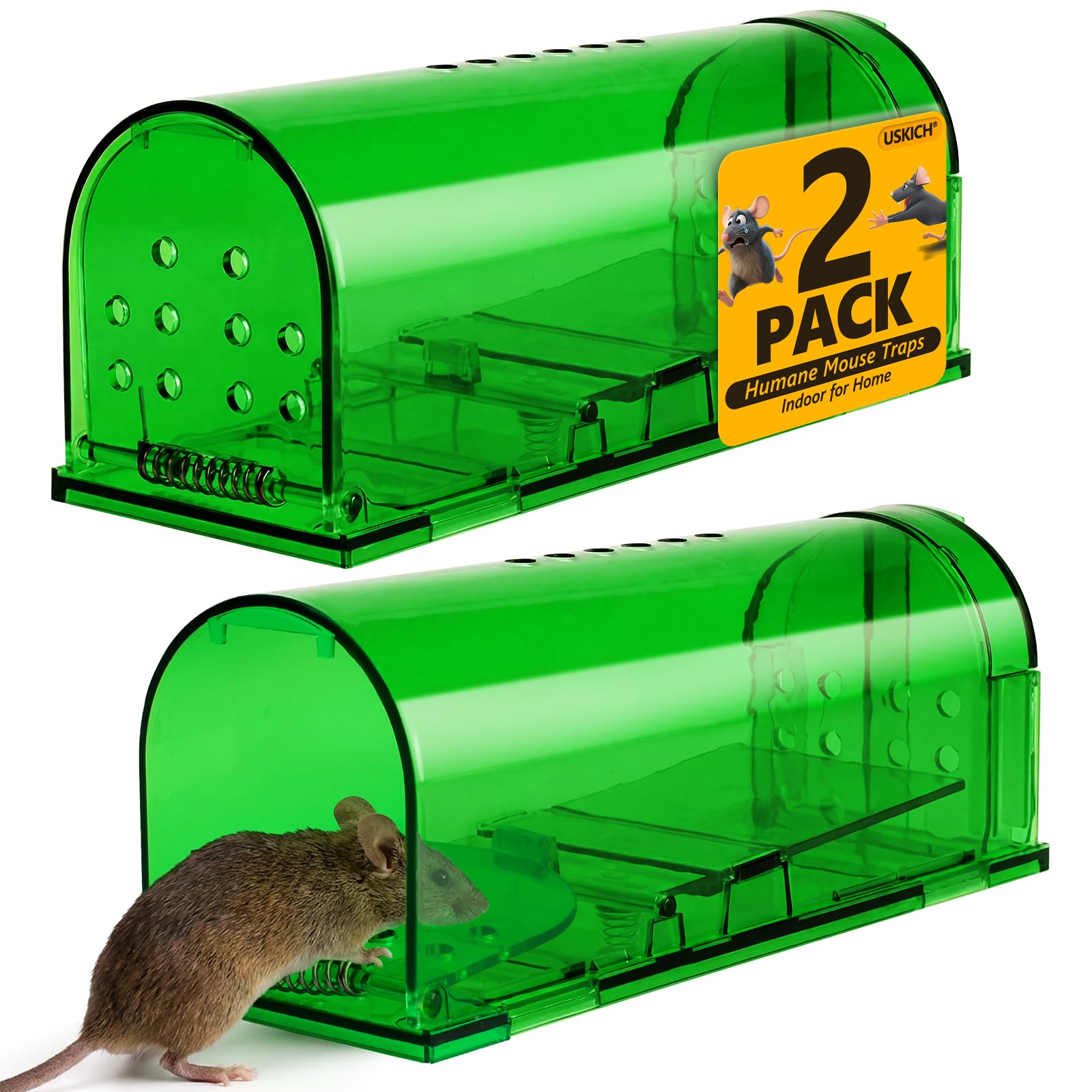 Photo 1 of 2 Pcs Humane Mouse Traps No Kill,Catch and Release Mouse Traps That Work,Live Mouse Trap Small Capture Cage,Reusable Mice Trap Catch for House & Outdoors
