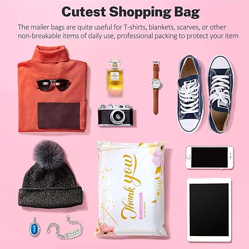 Miniatura 5 de Paquete de 100 sobres de polietileno de 10 x 13 pulgadas, bonitos sobres de polietileno para pequeñas empresas, bolsas de envío para ropa, THANK