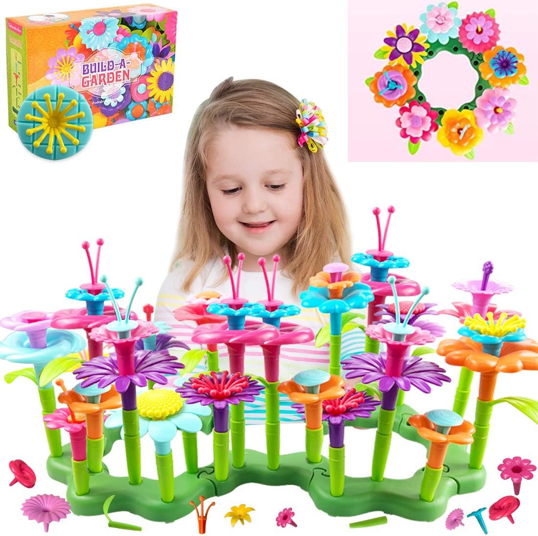 BATURU Flower Toys for 3 Year Old Girls 109pcs with Bag, Flower Garden Building Toys Educational Activity Stem Toys