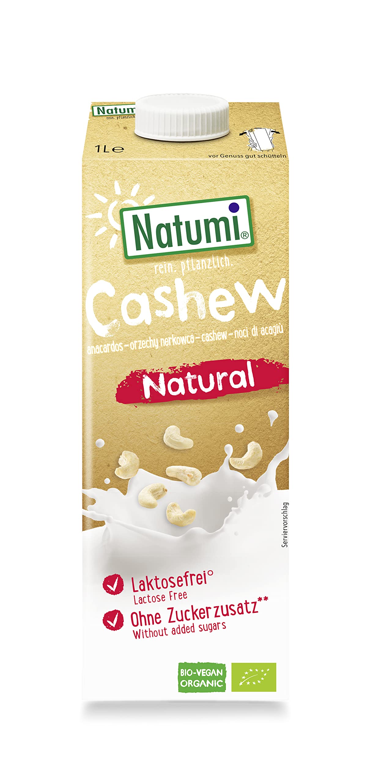Natumi Bio Cashewdrink, 8 x 1L - Laktosefrei, Glutenfrei, Ohne Zuckerzusatz, Bio, Vegan, Milchfreie, Milchfreie Alternative