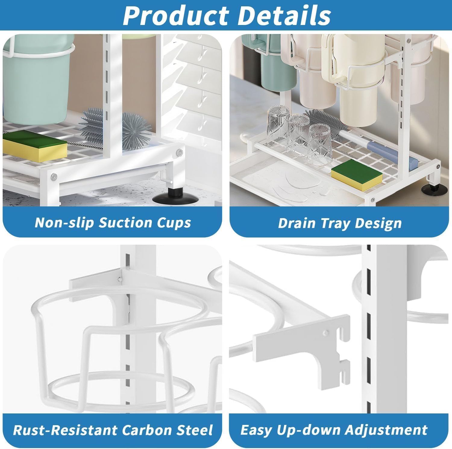 Stanley Cup Holder Organizer & Drying Rack for 40oz/30oz Tumblers -2-in-1 Heavy Duty Countertop Storage with Non-Slip Base & Handle Slots, Includes Straw Cleaner Brush - Image 6